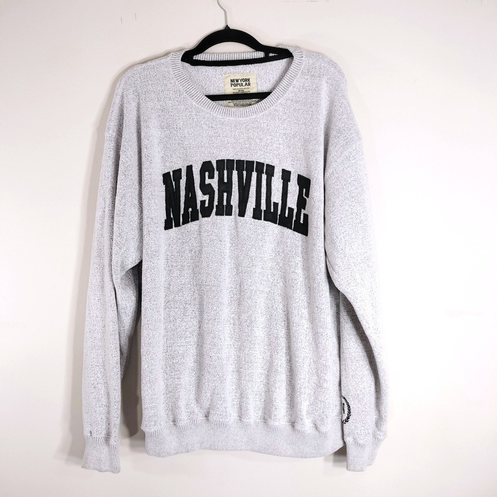 New York Popular Gray Nashville Pullover; 2XL Embroidered Souvenir Sweatshirt
